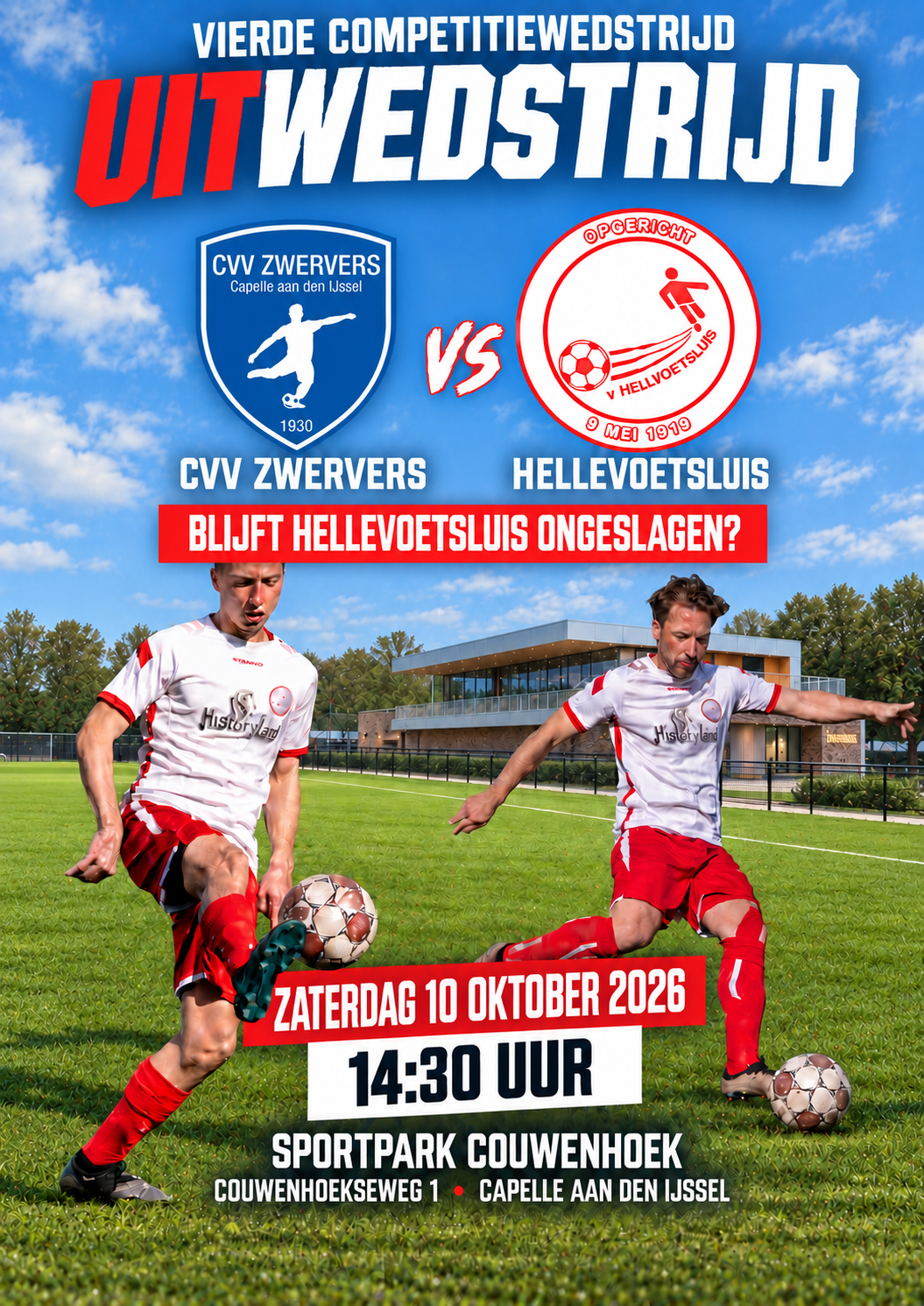 Zaterdag 10 oktober, aanvang 14.30 uur: cvv Zwervers - Hellevoetsluis