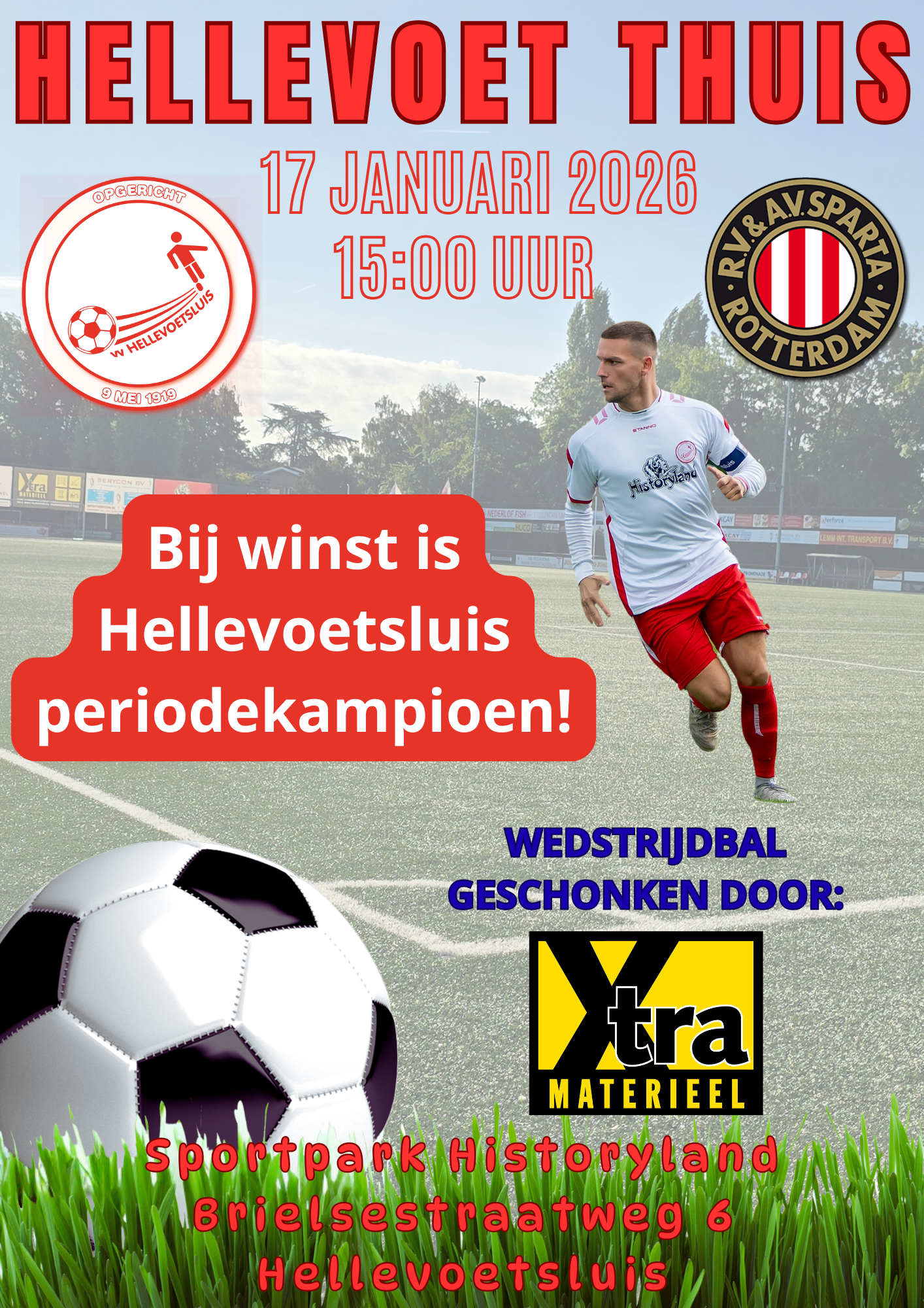 Zaterdag 17 januari, aanvang 15.00 uur: HELLEVOETSLUIS - Sparta (AV)
