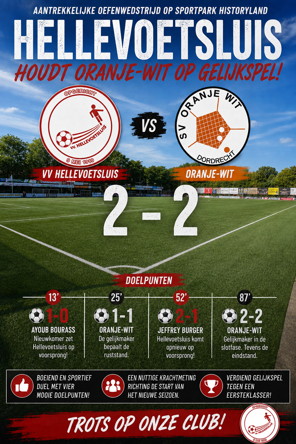 Hellevoetsluis en Oranje-Wit spelen gelijk