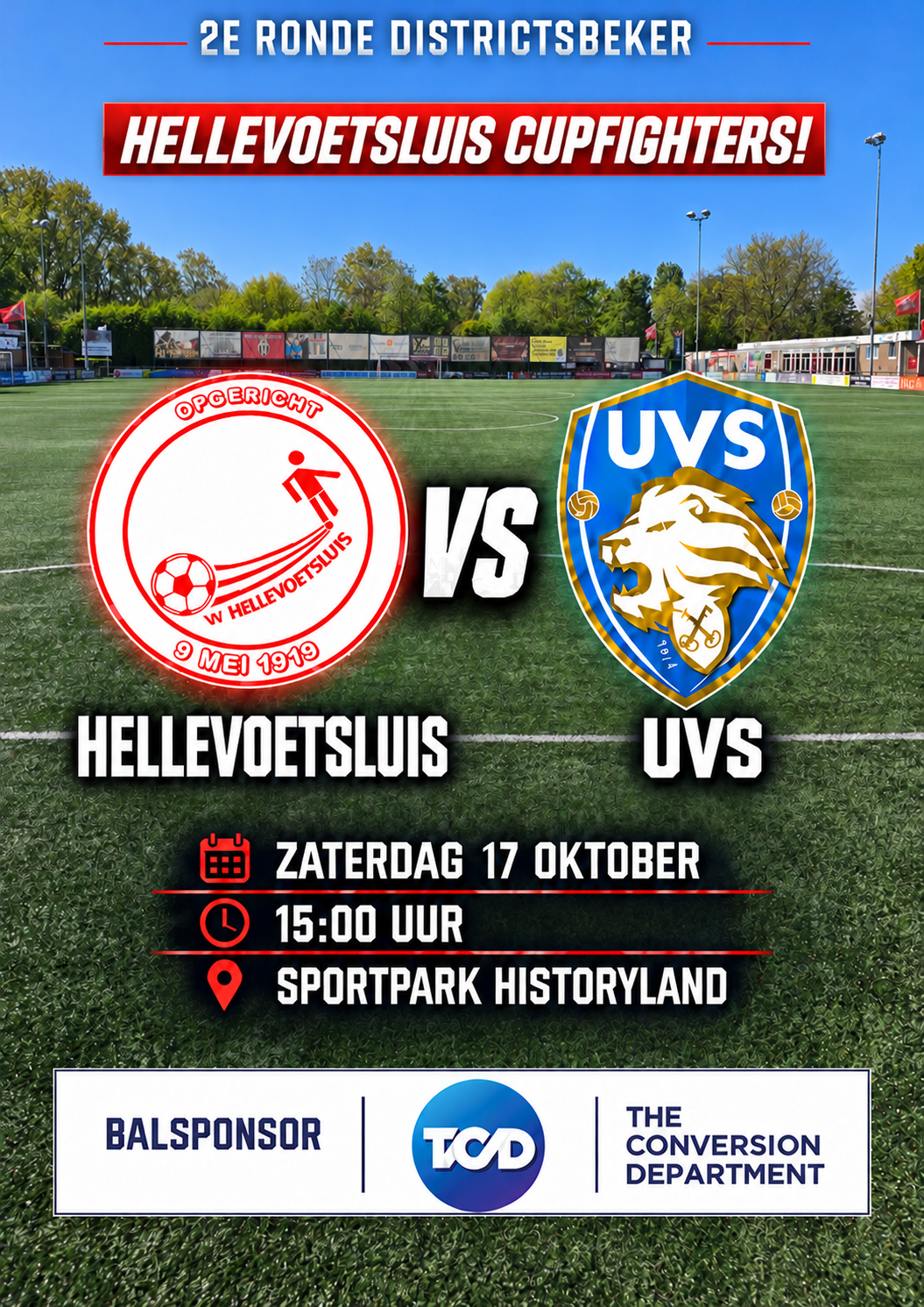 Zaterdag 17 oktober, aanvang 15.00 uur: Hellevoetsluis - UVS (Districtsbeker)