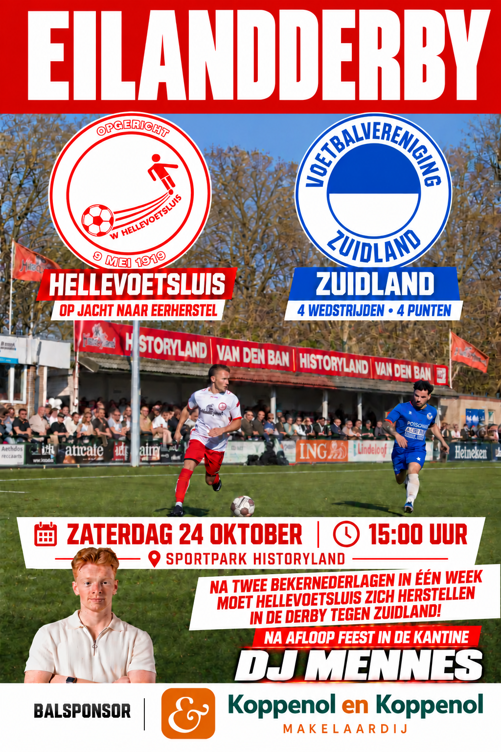Zaterdag 24 oktober, aanvang 15.00 uur: Hellevoetsluis - Zuidland