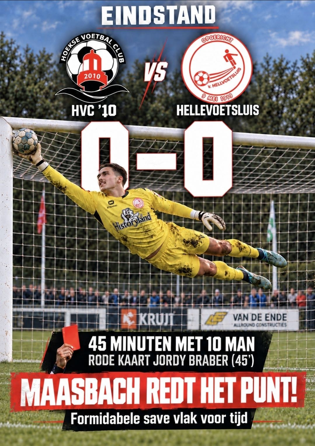 Hellevoetsluis houdt met 10 man stand tegen HVC '10