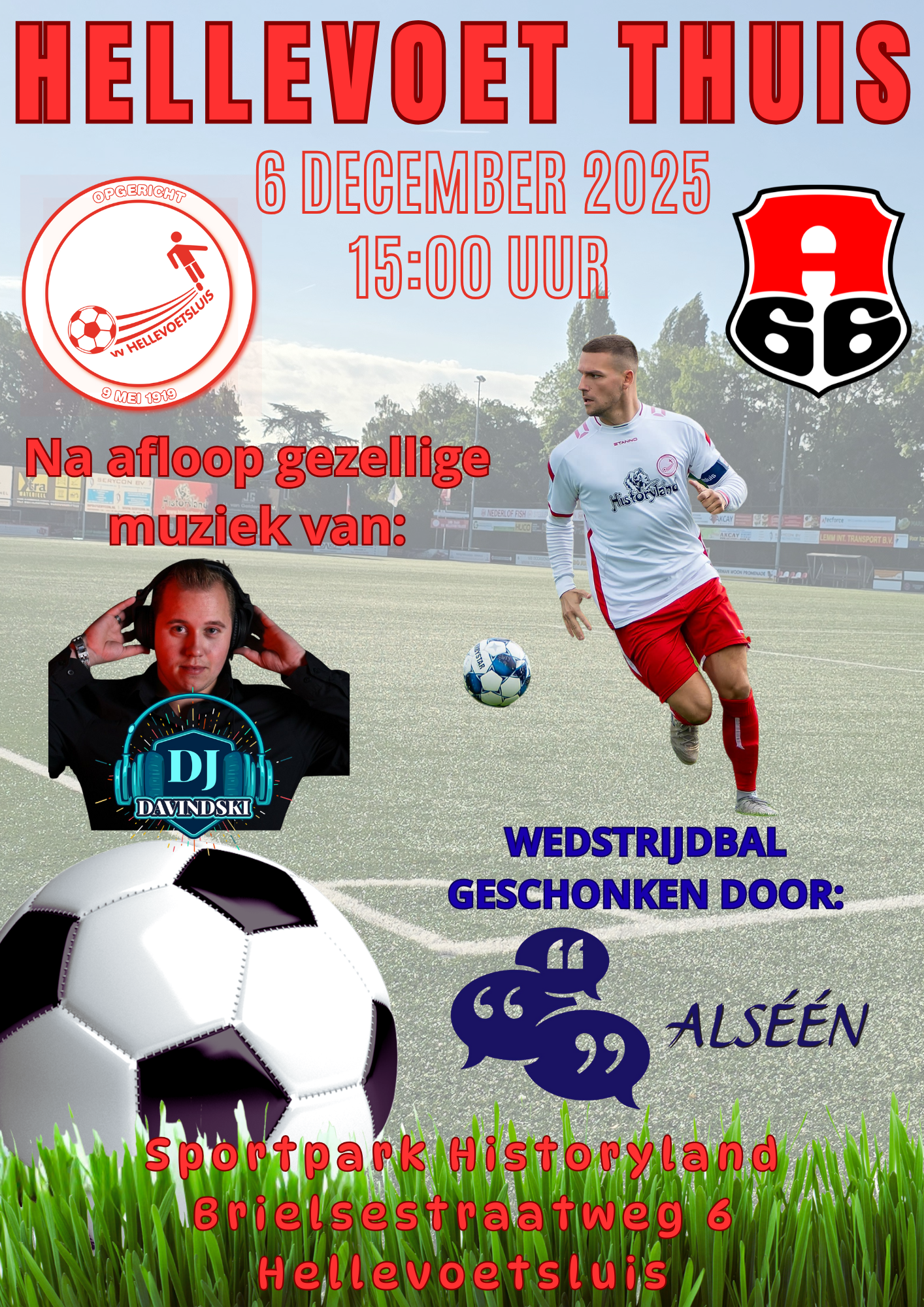 Zaterdag 6 december, aanvang 15.00 uur: HELLEVOETSLUIS - Alexandria '66